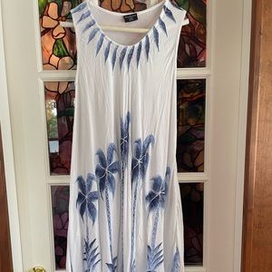 White and blue 100% rayon summer dress or pool cover up